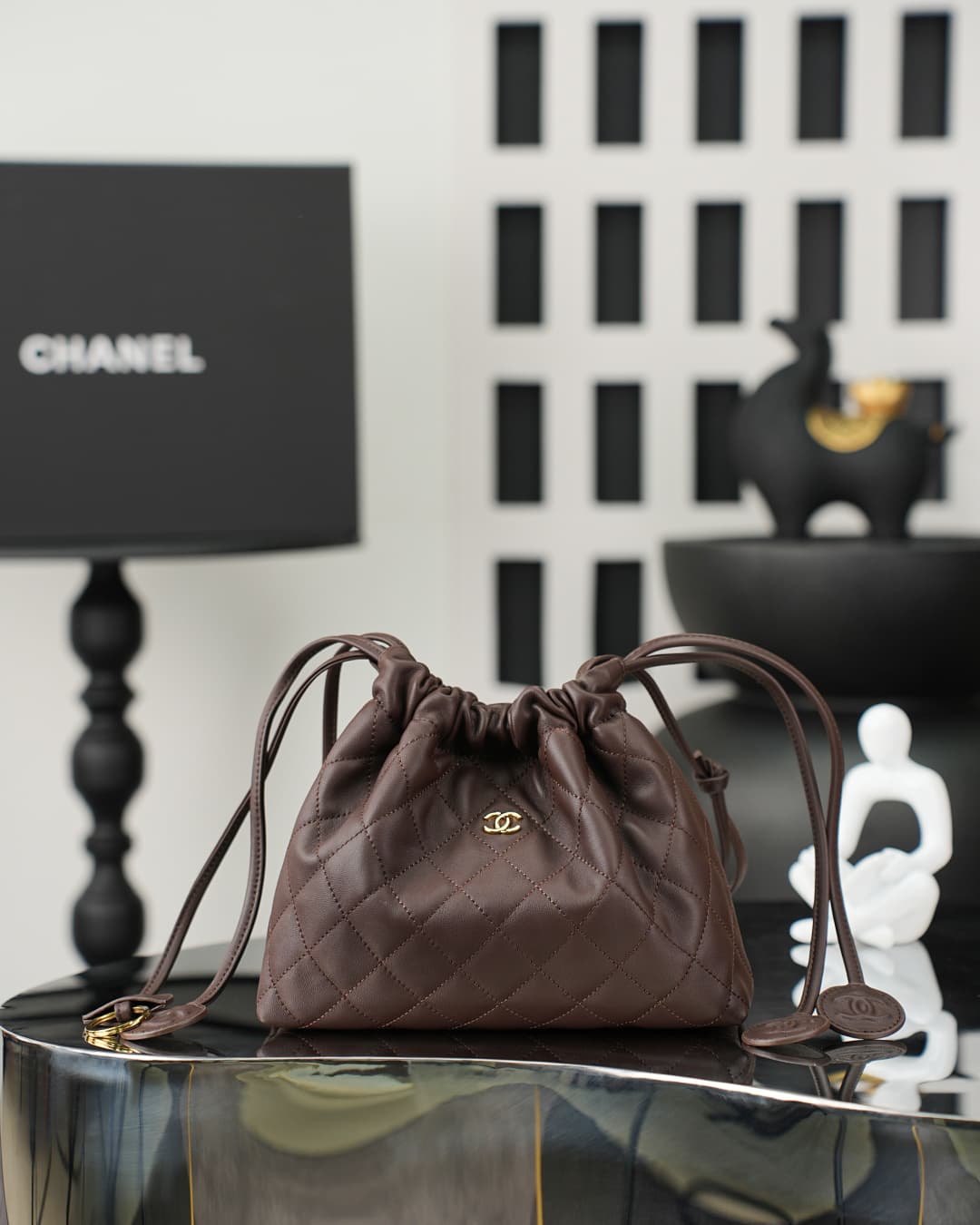 Chanel Clutch with Leather Strap Lambskin & Gold-tone Metal AP5228 Coffee  A