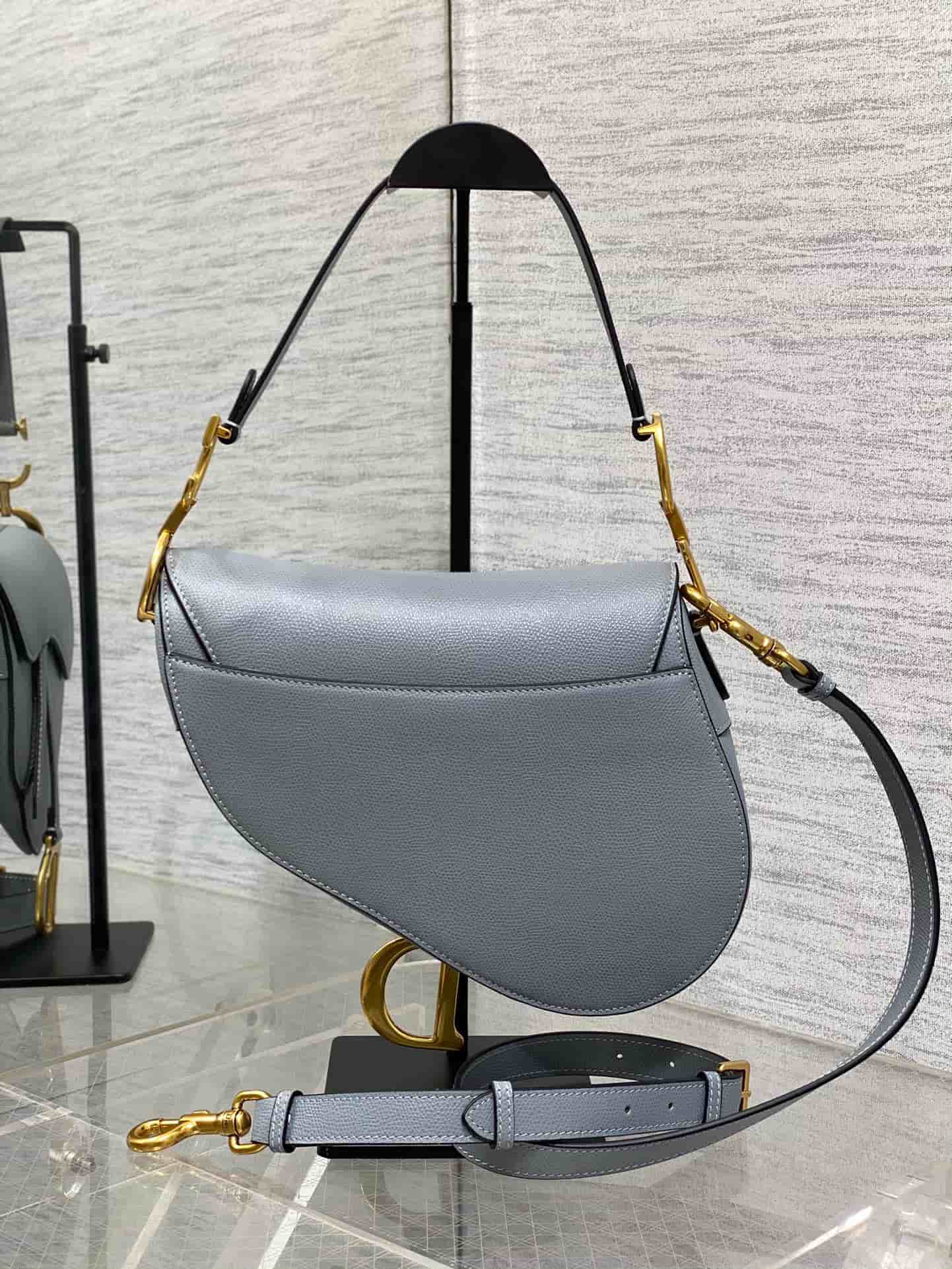 SADDLE BAG Grained Calfskin Light Grey High