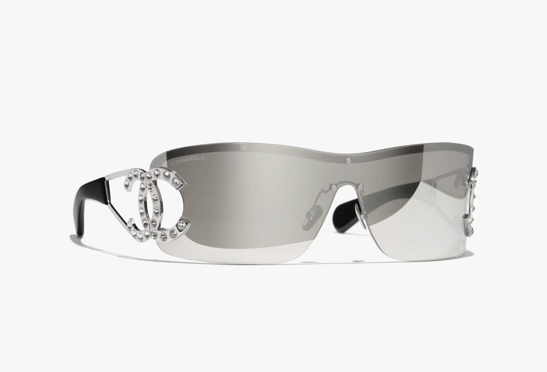 CHANEL Shield Sunglasses in Metal & Diamantes