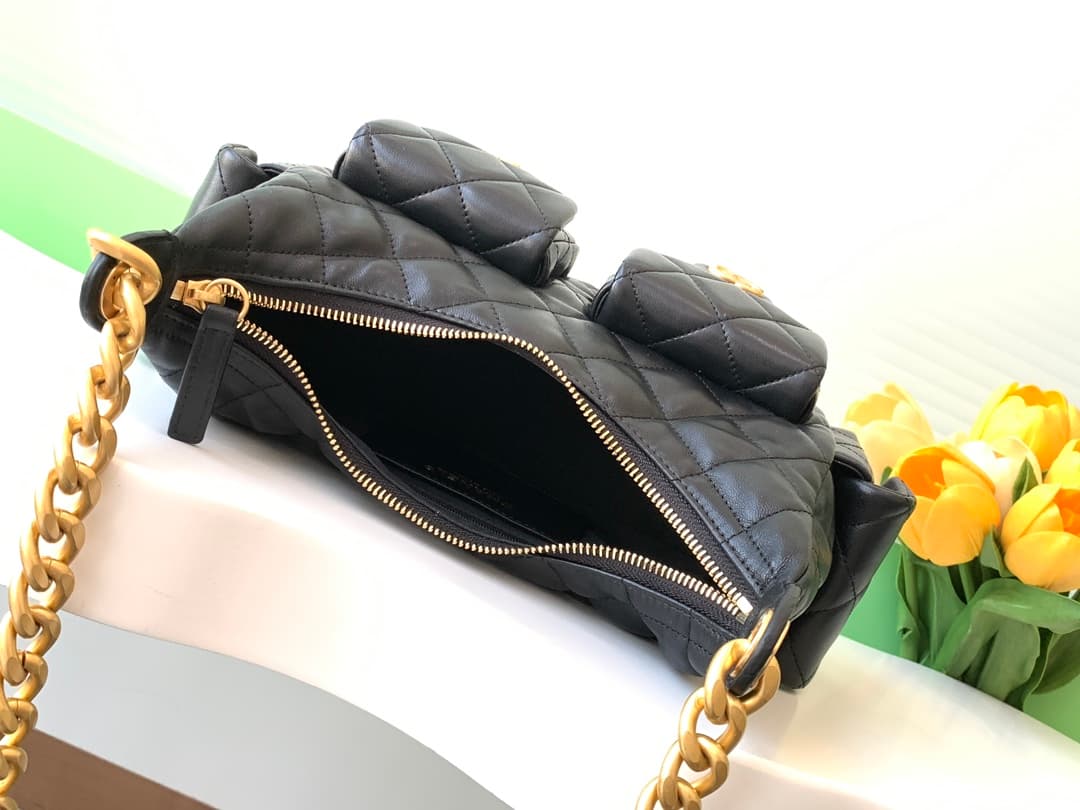 Chanel Trendy Pockets Hobo Bag Lambskin & Gold Metal Black AS5339 A