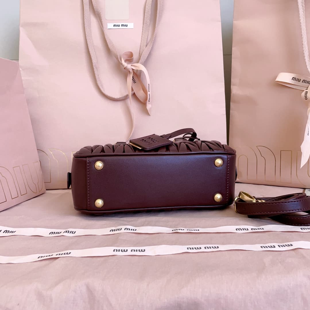 Miu Miu Arcadie matelassé nappa leather bag 5BB142 Wine Red High