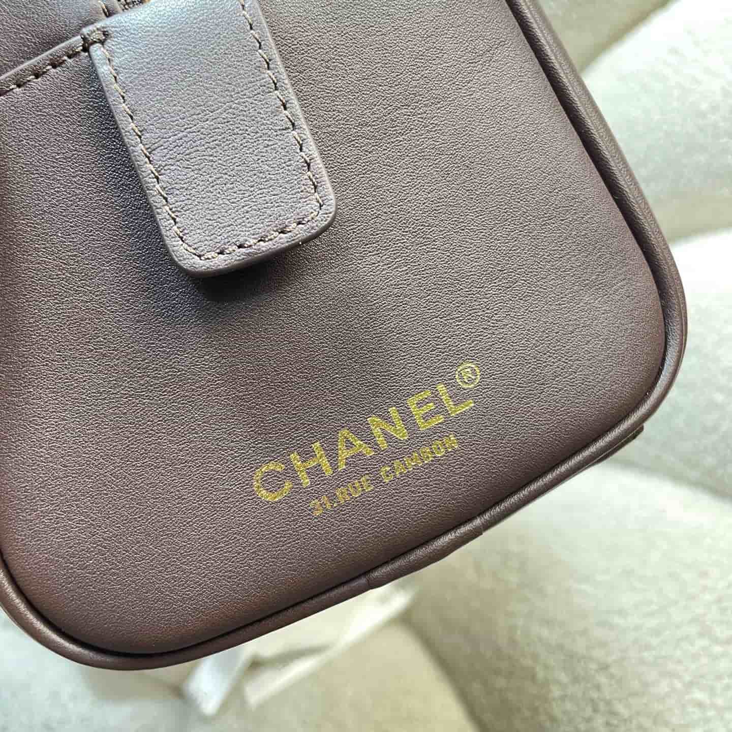 Chanel Maxi Bowling Bag Calfskin & Gold-Tone Metal Dark Brown AS6211 A