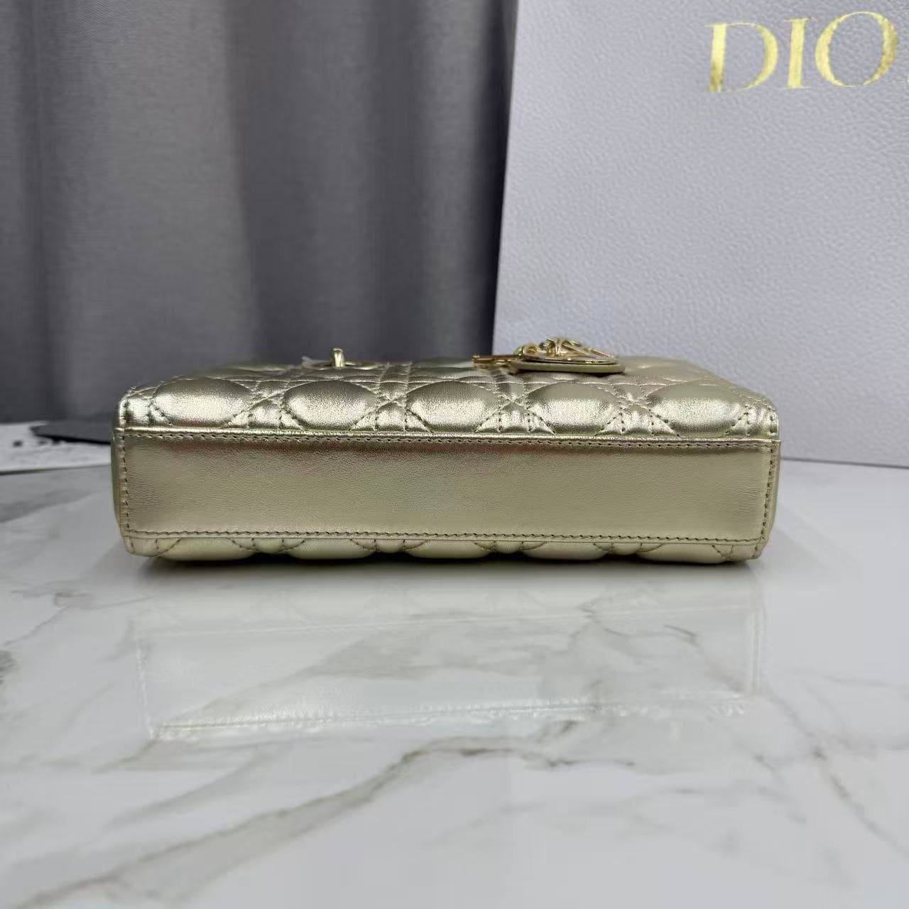 LADY D-JOY BAG SMALL Cannage Lambskin Gold High