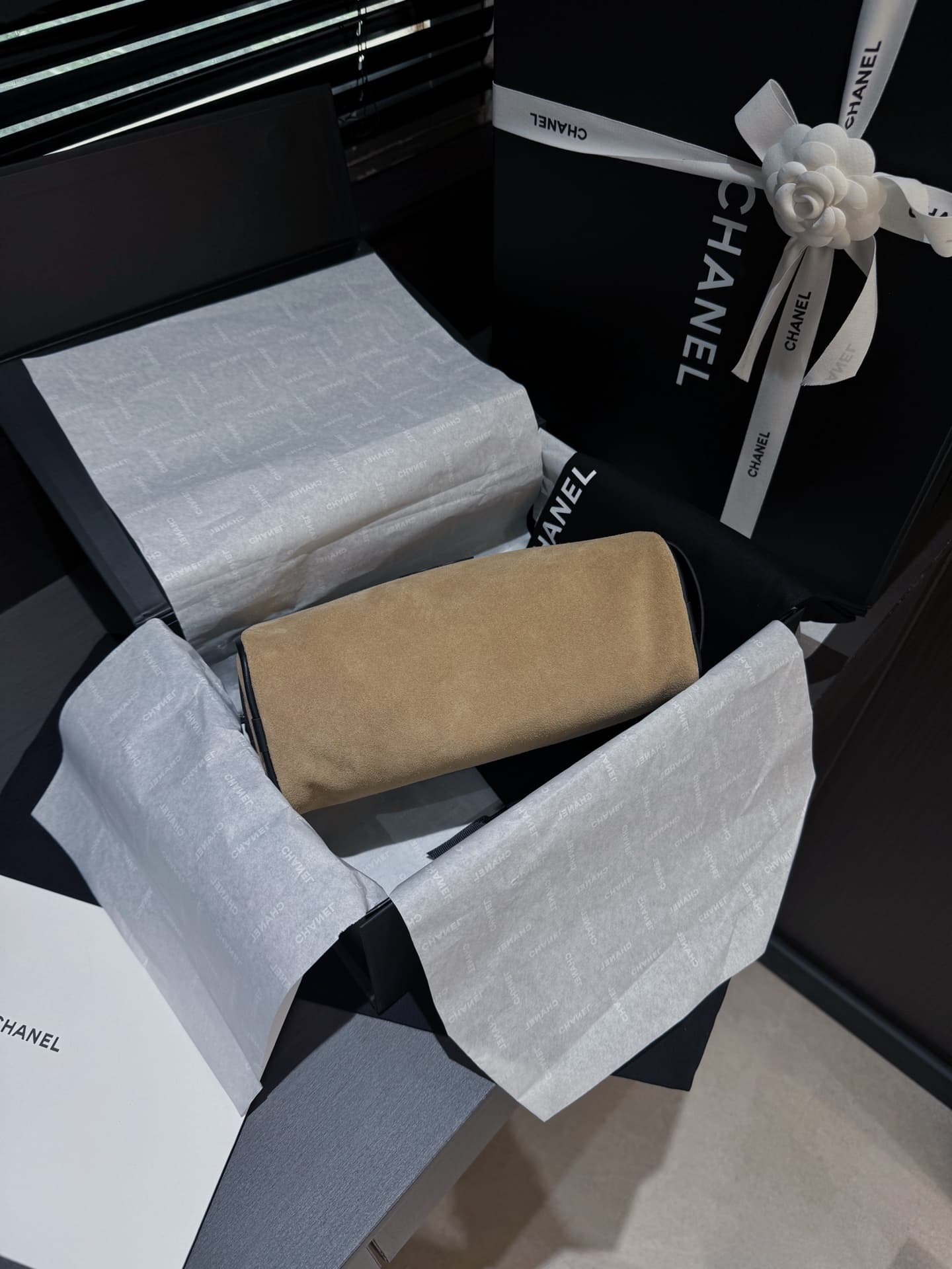 Chanel Small Zipped Pouch Suede Calfskin Beige AP5266 A