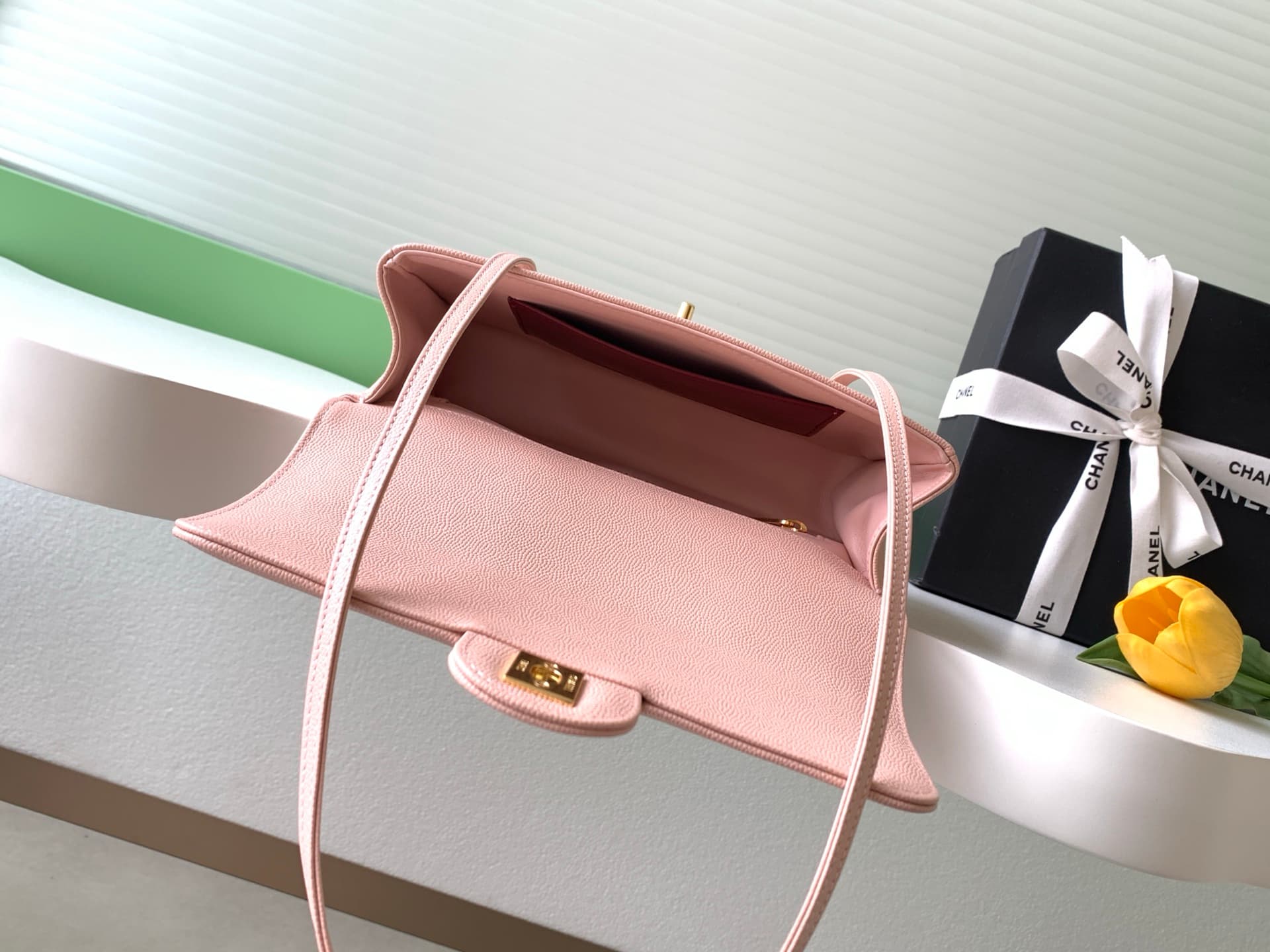 Chanel Small Flap Bag Grained Shiny Calfskin & Gold-Tone Metal AS6130 Pink High