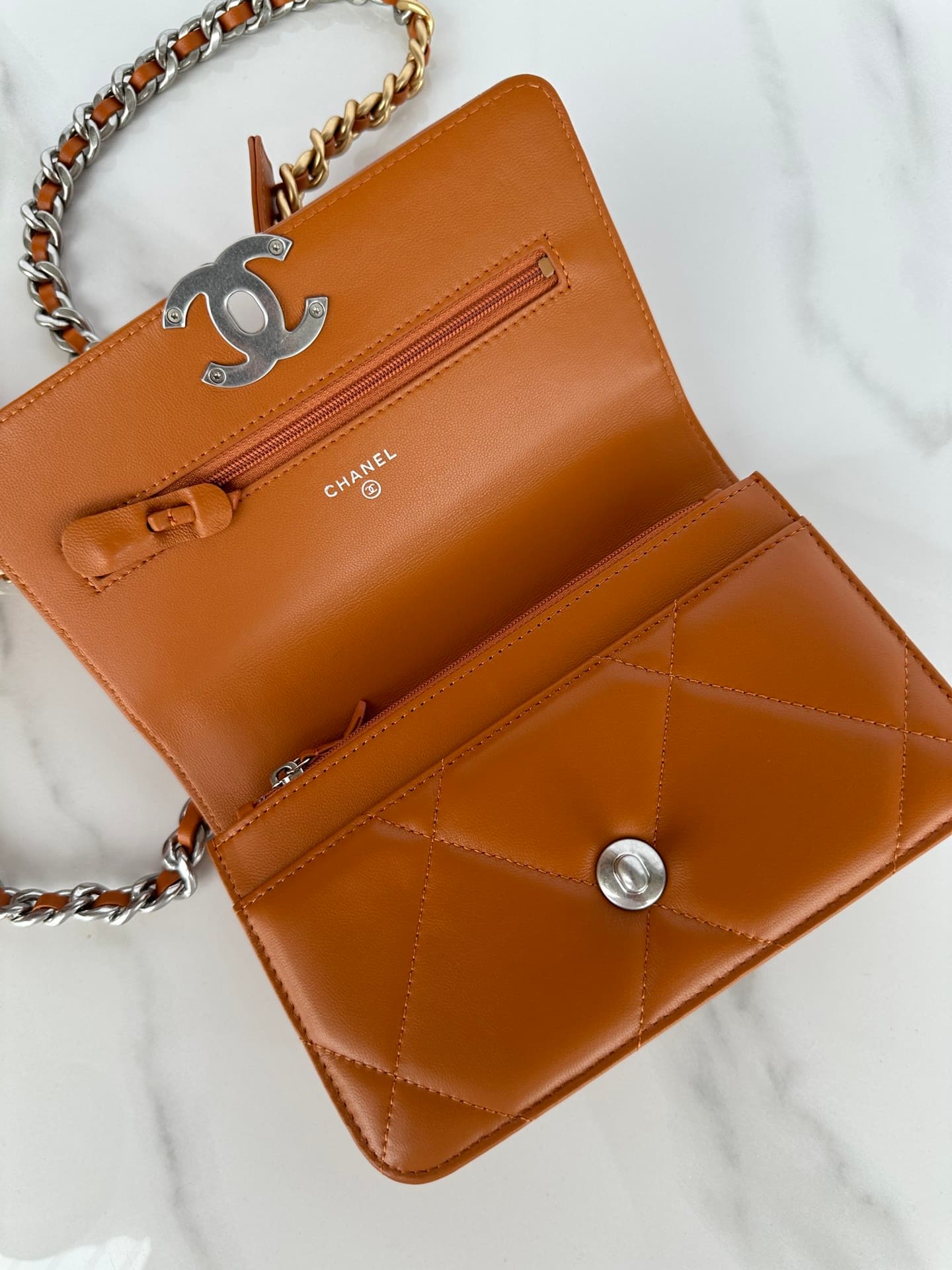 Chanel Wallet on Chain Lambskin Leather & Silver-Tone Metal Caramel AP0957 A