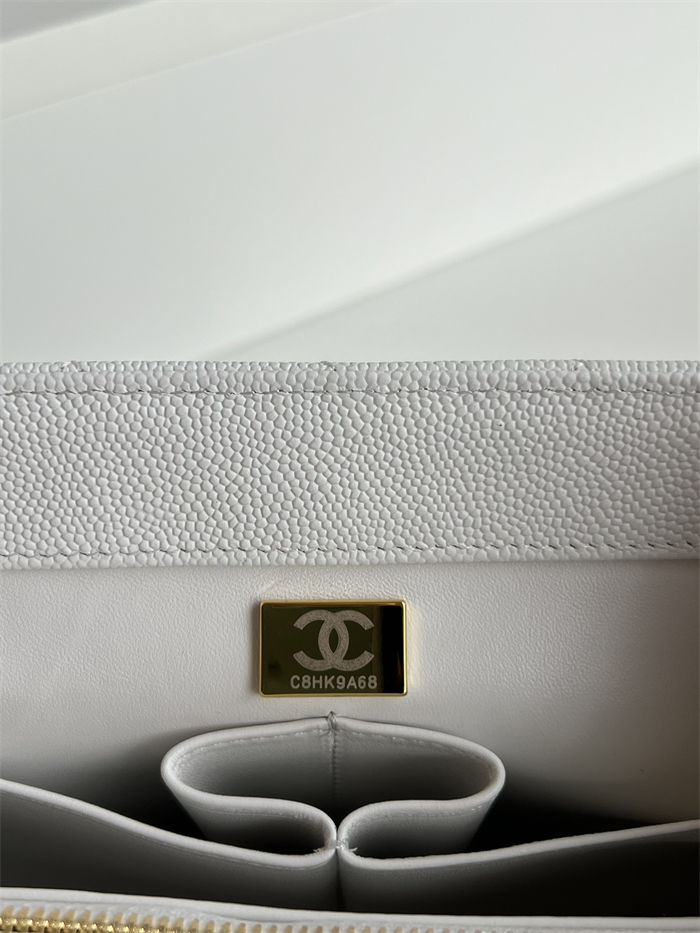 Medium FLAP BAG WITH TOP HANDLE Grained Calfskin White-binding Gold Metal High