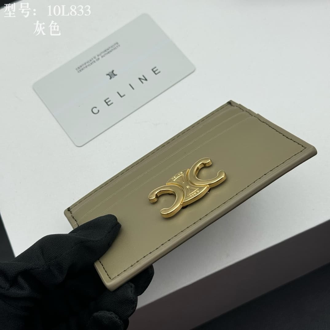 Celine Card Holder Triomphe in Shiny Calfskin Leather Green High