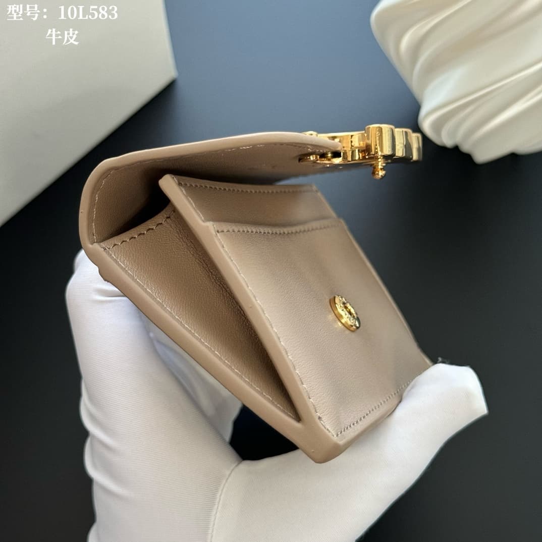 Celine Triomphe Flap Card Holder in shiny Beige calfskin High