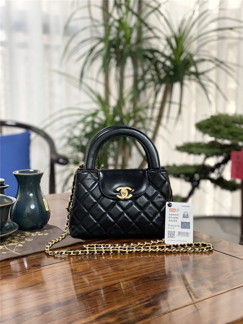 Chanel MINI SHOPPING BAG AS4416 Shiny Aged Calfskin & Gold-Tone Metal Black A
