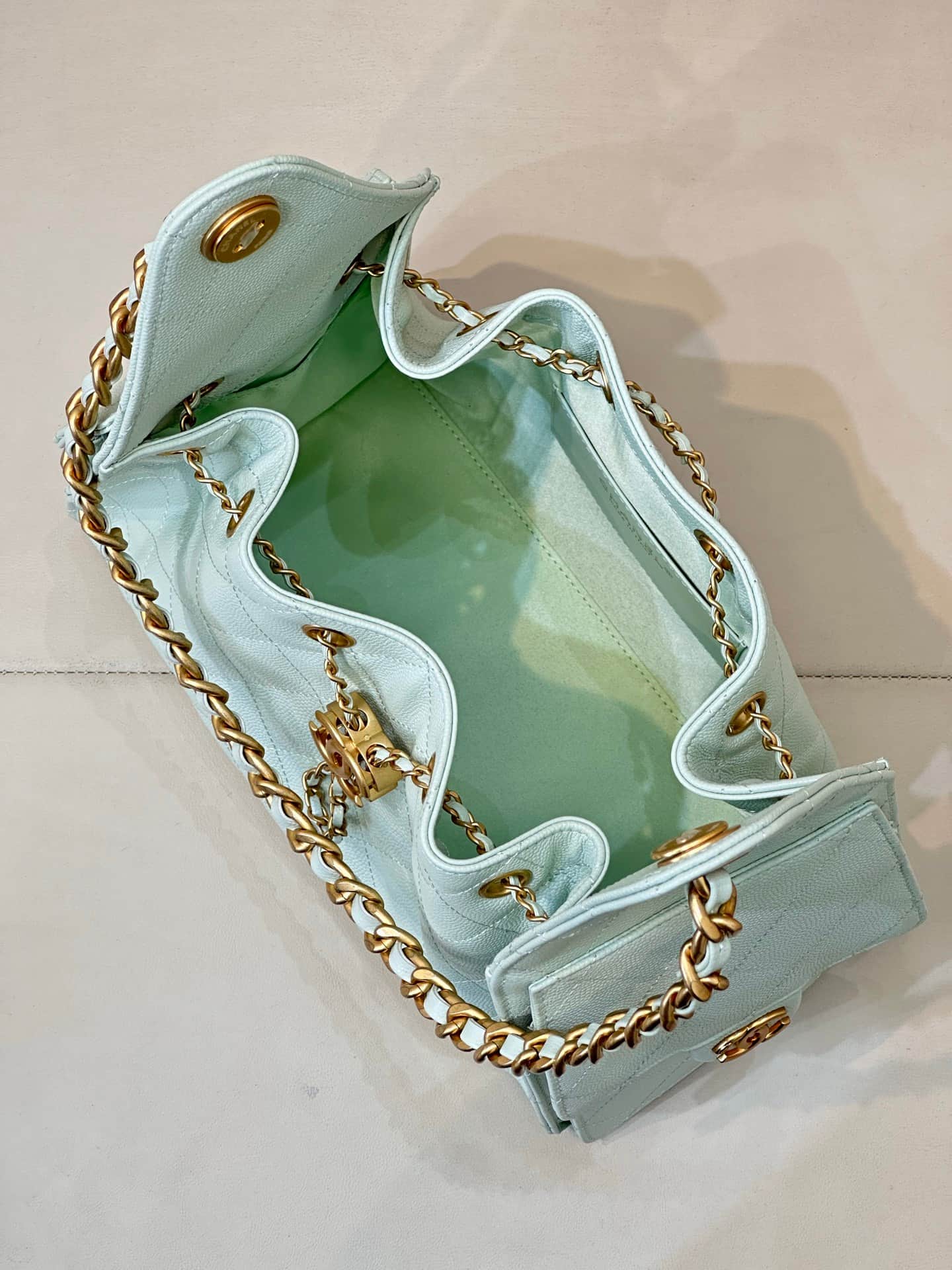 Chanel 25 Small Hobo handbag AS5293 Grained Calfskin & Gold-tone Metal Light Blue TOP