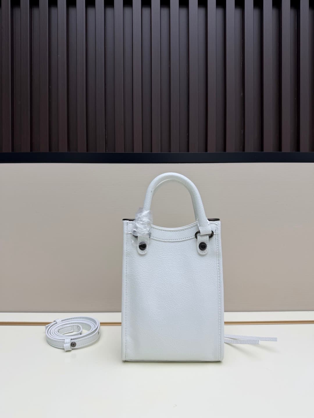 Balenciaga Le City Leather Tote Phone Holder White High
