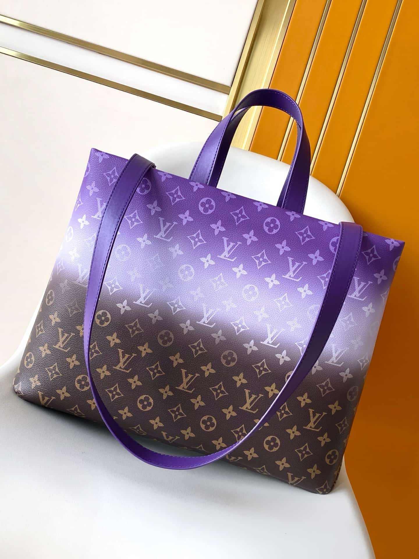 Louis Vuitton Shopper MM Tote Bag Purple Monogram Pigment coated canvas M28075 High