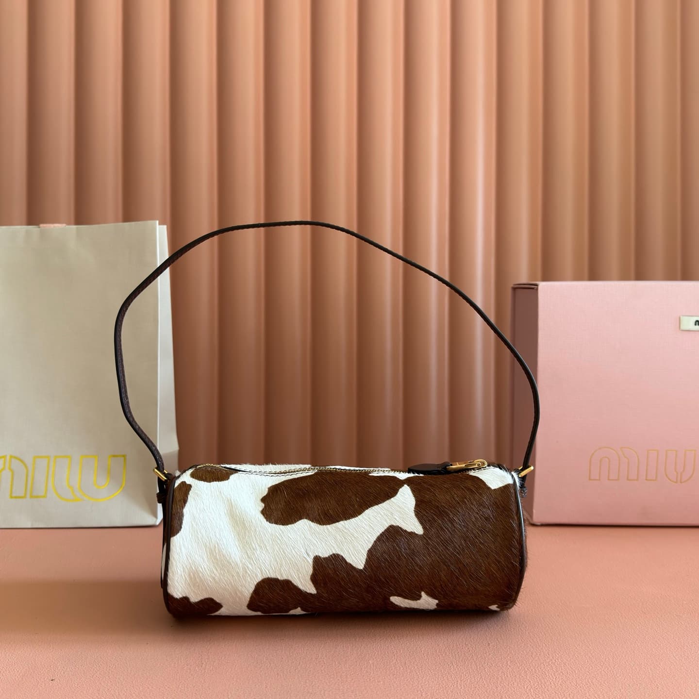 Miu Miu Printed leather pouch White/Burnt Sienna 5NE851 High