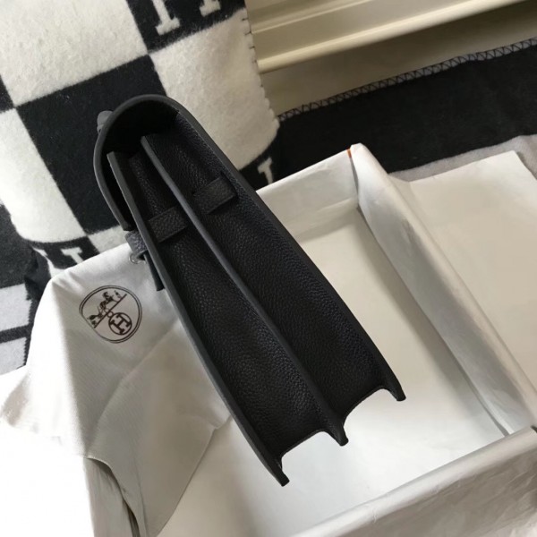Hermes Kelly Depeche 34 Briefcase In Black Calfskin WAX High