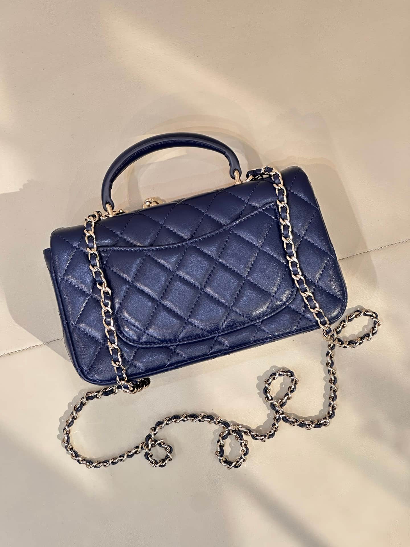 Chanel Mini Classic Handbag Lambskin Strass & Gold-Tone Metal AS2431 dark blue TOP