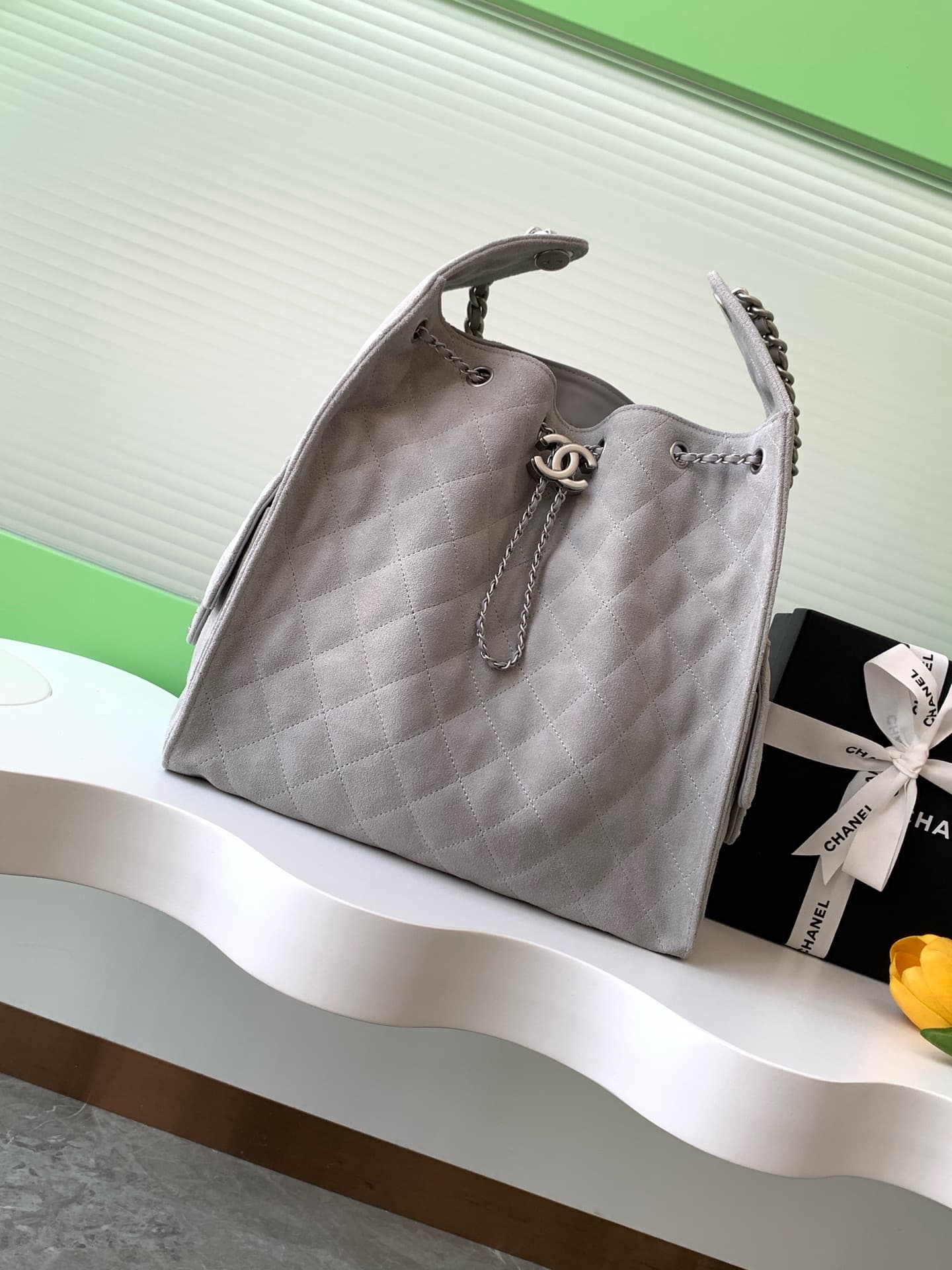 Chanel 25 Medium Hobo Medium handbag AS5311 Suede & Silver-tone Metal Grey High