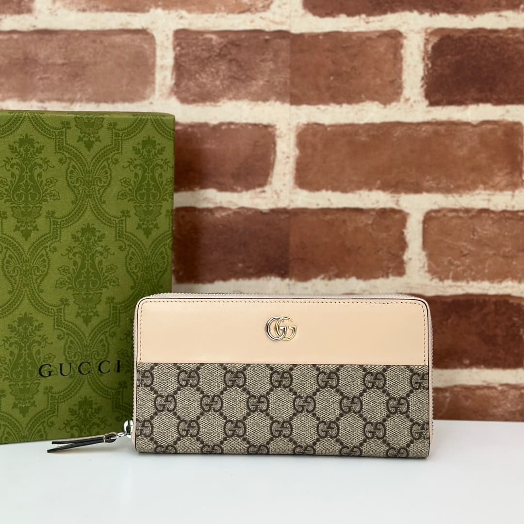Gucci Bi-color GG Marmont zip around wallet Coffee 456117 High