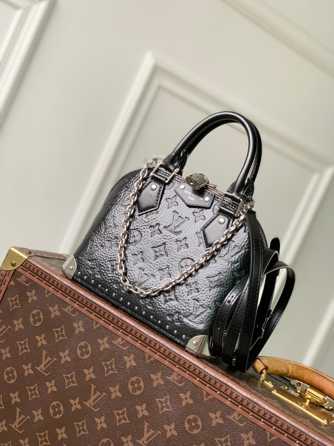 Louis Vuitton Alma Trunk BB in Monogram Saga Noir calfskin M27812 High