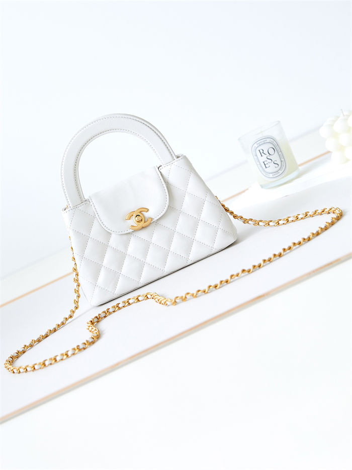 Chanel MINI SHOPPING BAG AS4416 Shiny Aged Calfskin & Gold-Tone Metal White A