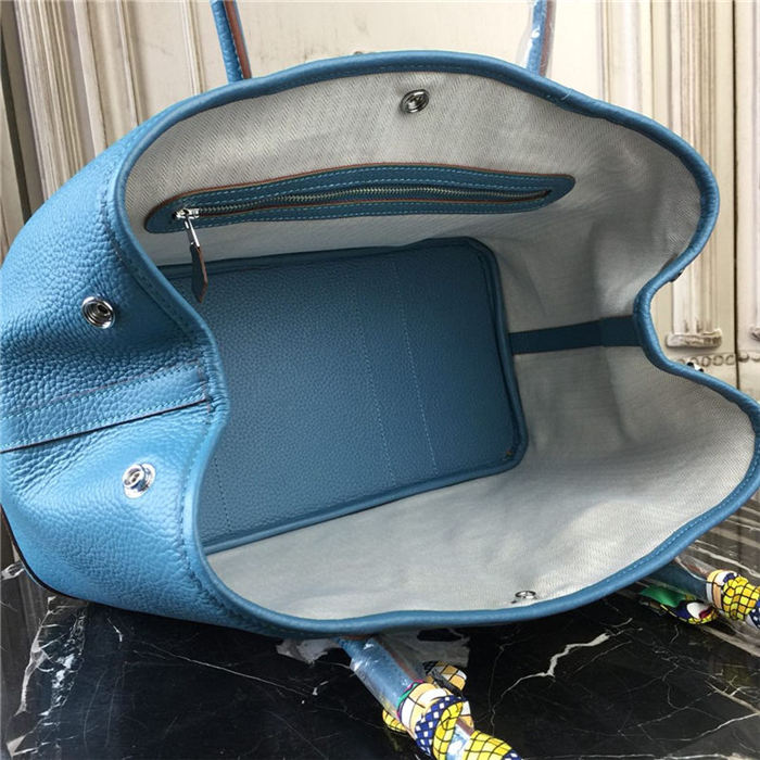 Hermes Garden Party 30/36 Bag Calfskin In Denim Blue High
