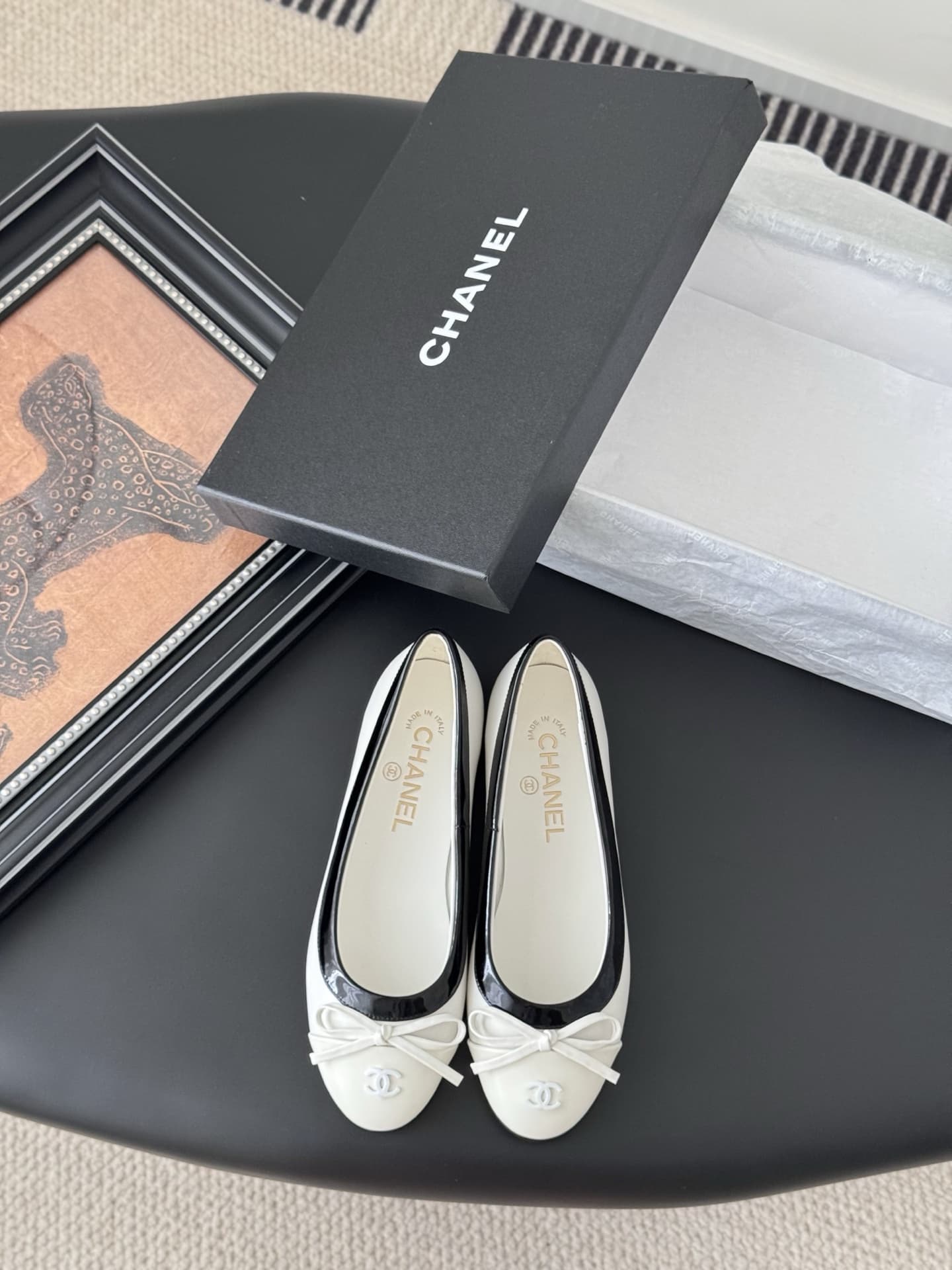 Chanel Lambskin Cap Toe CC Ballerina Flats Shoes Women