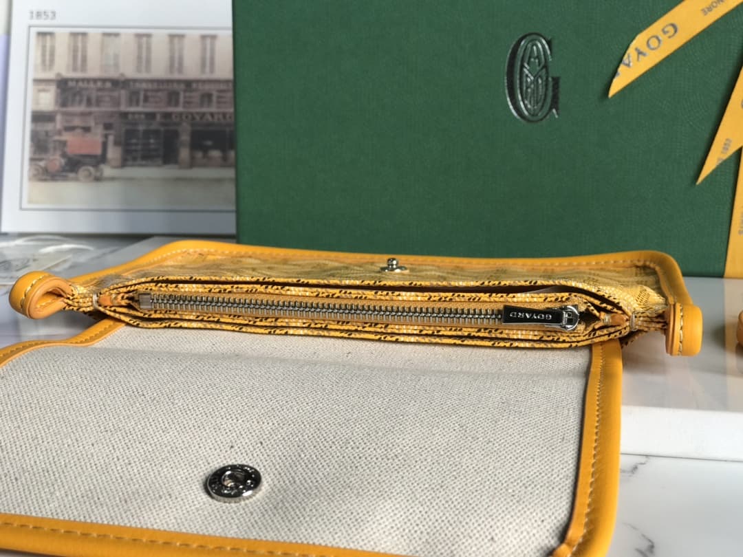 Plumet Pocket Wallet Goyardine Canvas & Chevroches Calfskin Yellow High