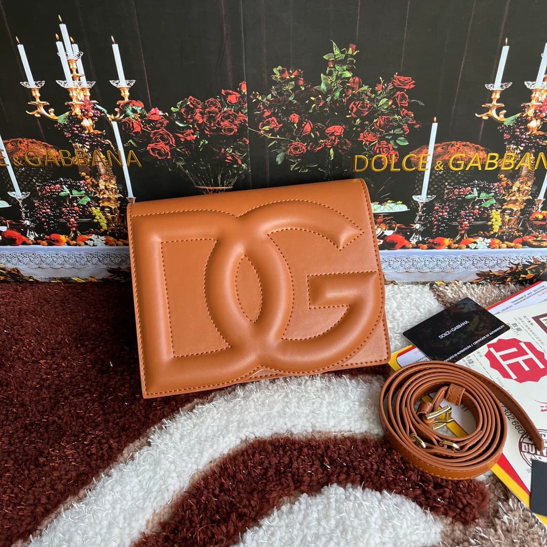 Dolce & Gabbana Brown calf leather DG Logo crossbody bag high