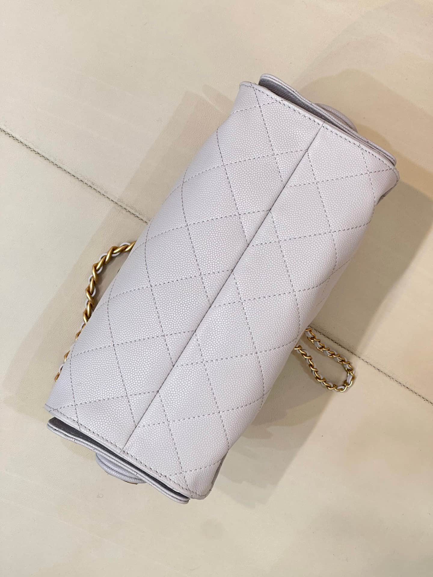 CHANEL 25 Mini Handbag AS5631 Grained Calfskin & Gold-tone Metal Light Grey TOP