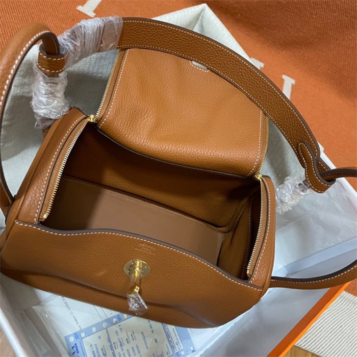 Hermes Lindy 26/30cm Bag Clemence Leather In Tan WAX High