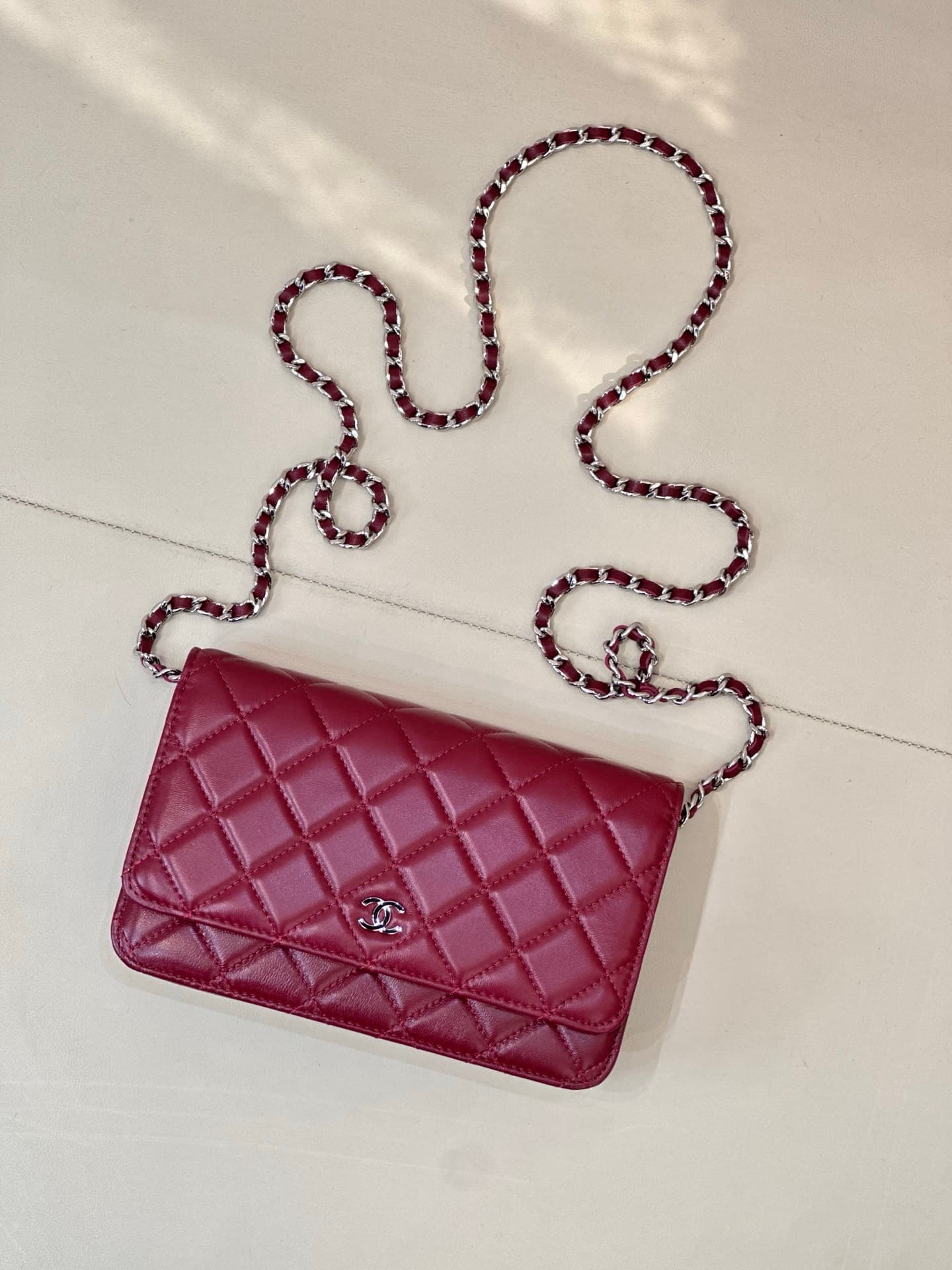Chanel Wallet on Chain Lambskin& Sliver-tone Metal AP0250 Claret TOP