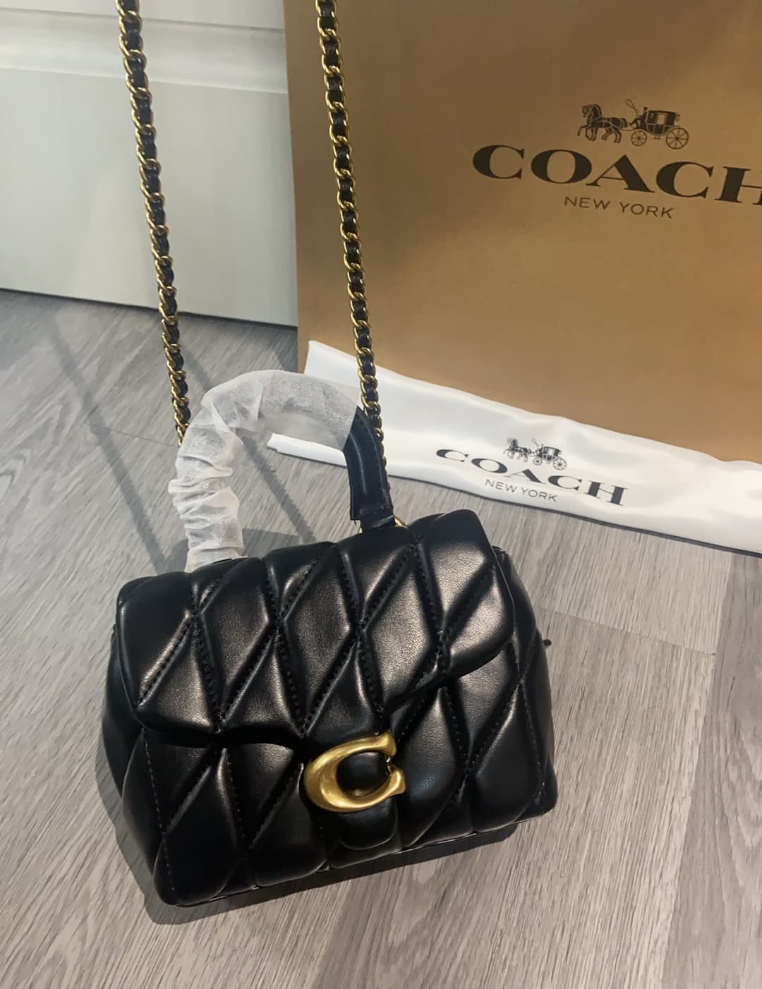 COACH Tabby Top Handle Bag With Quilting Black High