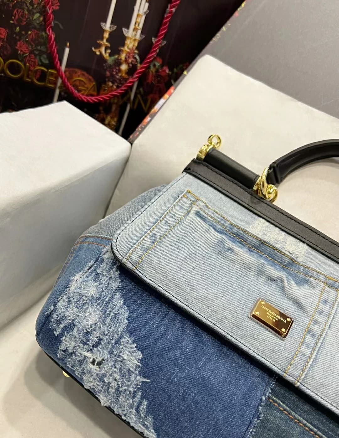 Dolce & Gabbana Small Sicily handbag in denim and calfskin high