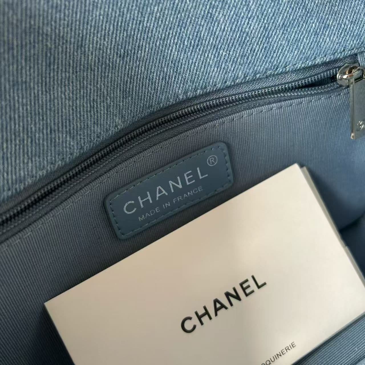 Chanel Mini Flap Bag Distressed Quilted Denim & Silver-Tone Metal Blue A