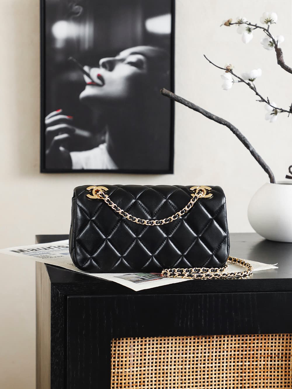 Chanel Flap Bag Lambskin & Gold-Tone Metal Black AS6449 A