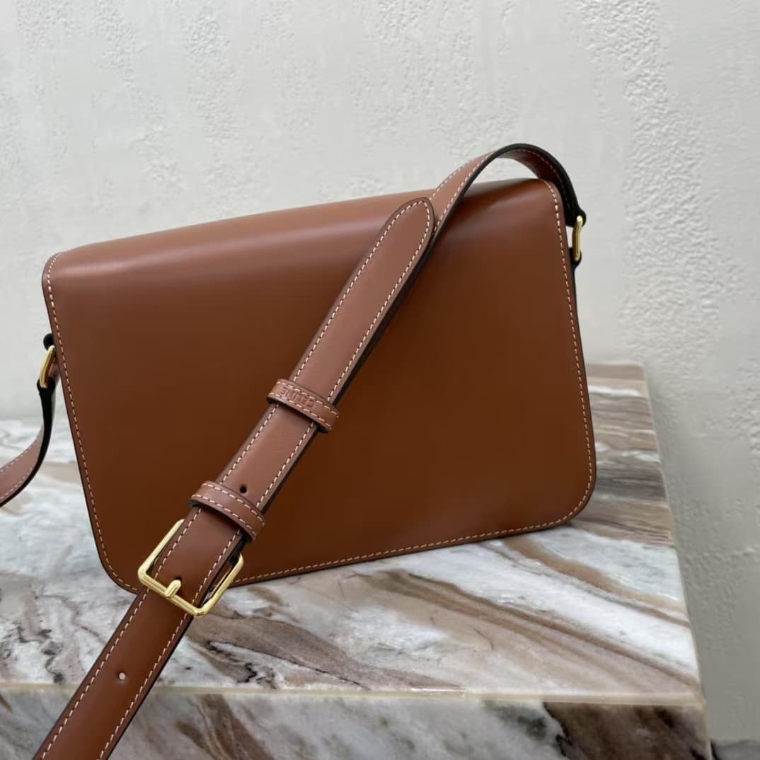 Celine Triomphe Medium Bag Calfskin Brown High