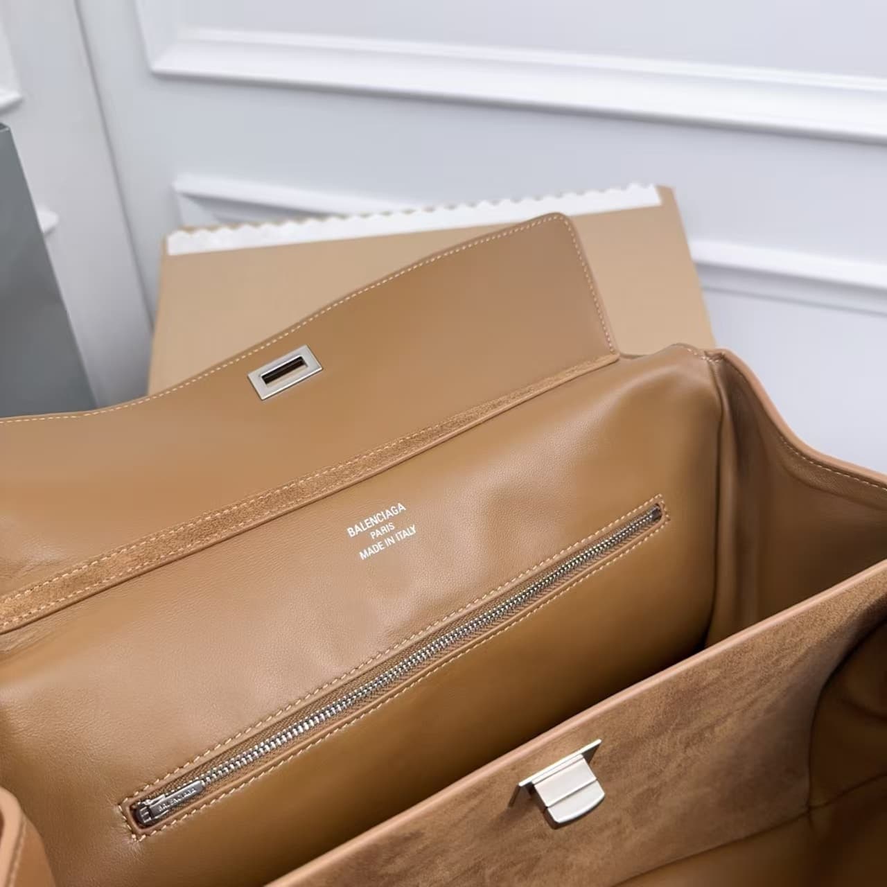 Balenciaga Rodeo Medium Bag in Camel Waxed Suede Calfskin With Silver-Tone Metal High