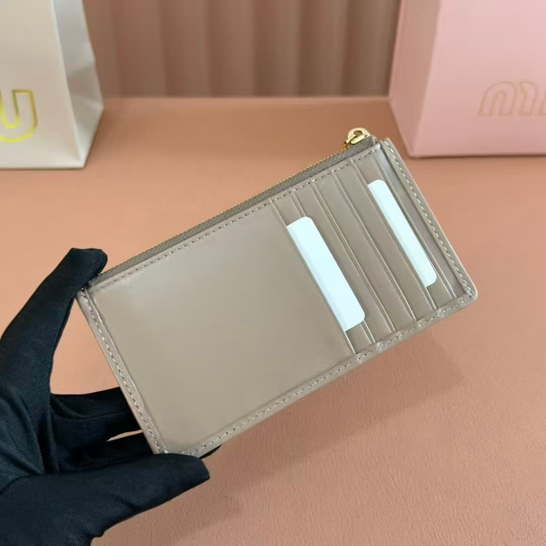 Miu Miu Pearl Gray Matelassé Nappa Leather Card Holder