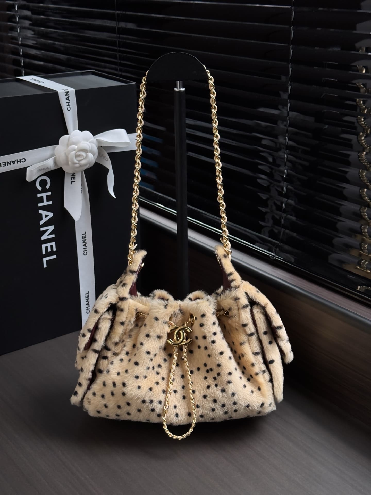 Chanel 25 Mini Hobo handbag AS5631 Lambskin & Gold-Tone Metal Light Beige & Black A