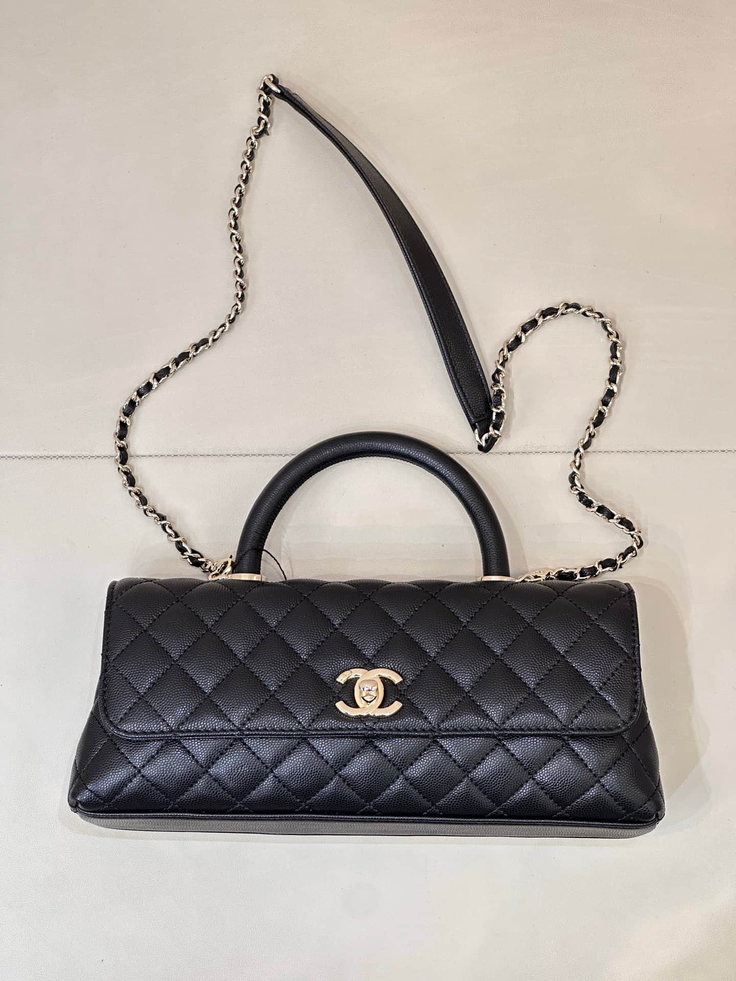 Chanel Maxi Flap Bag with Top Handle Grained Calfskin& Gold-Tone Metal AS6091 Black TOP
