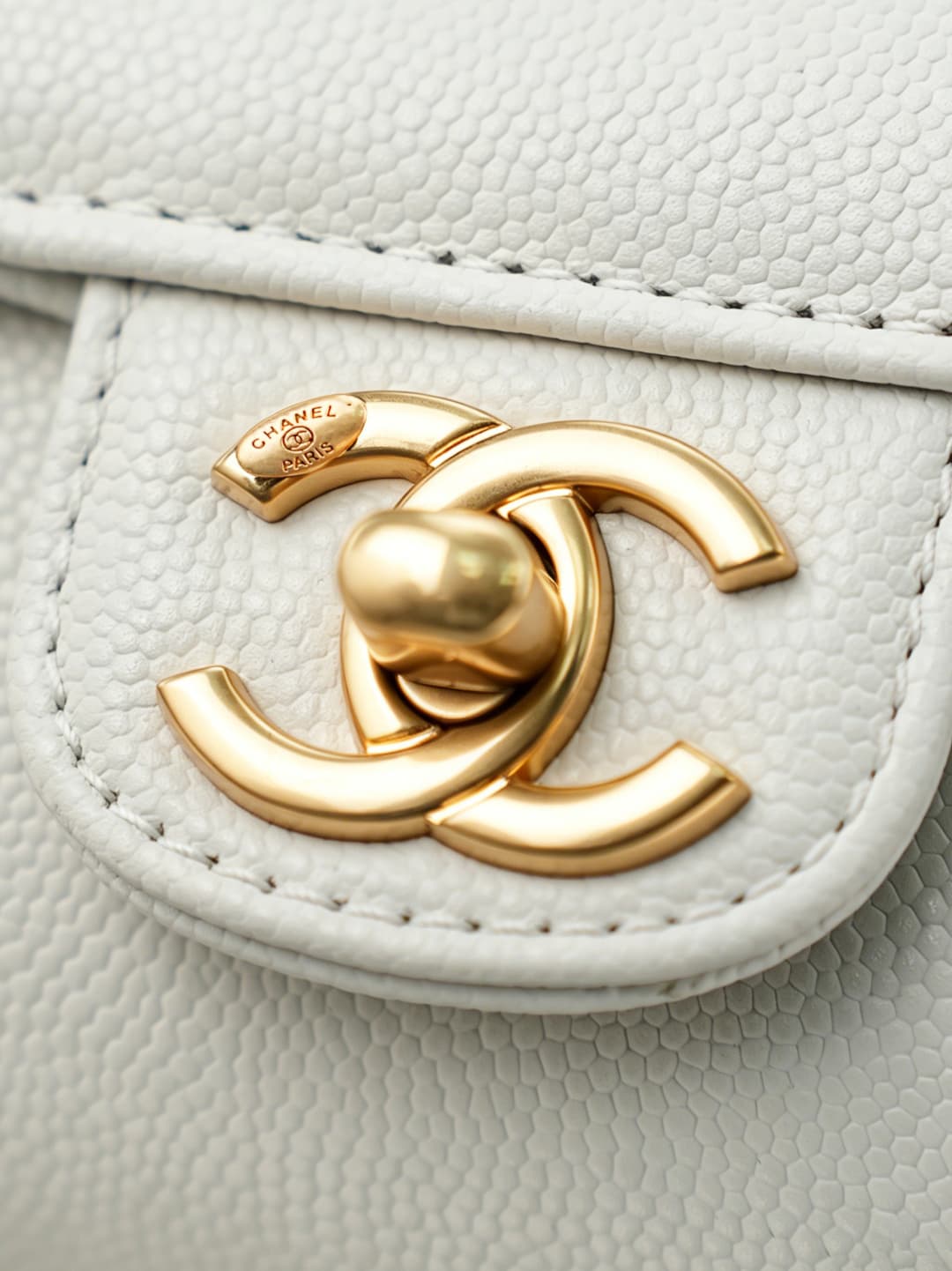 Chanel Small Bowling Bag Grained Shiny Calfskin & Gold-Tone Metal AS6143 Whtie High