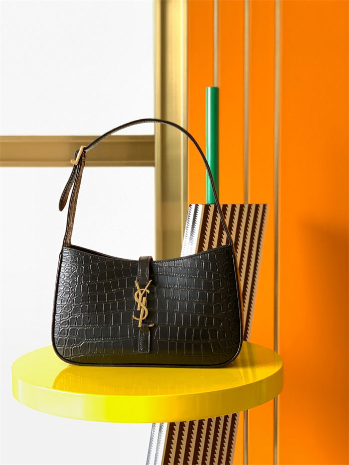 LE 5 À 7 HOBO BAG IN CROCODILE-EMBOSSED SHINY LEATHER High