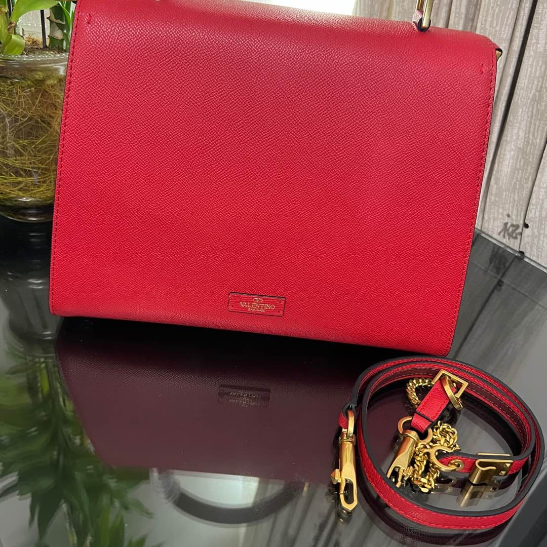 Valentino Vsling Handbag In Red Grainy Calfskin High