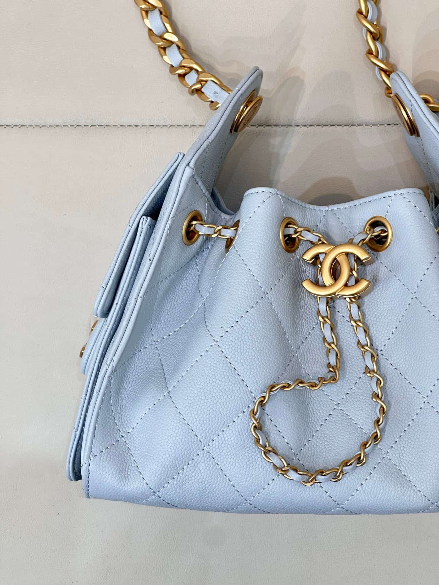 CHANEL 25 Mini Handbag AS5631 Grained Calfskin & Gold-tone Metal Light Blue TOP