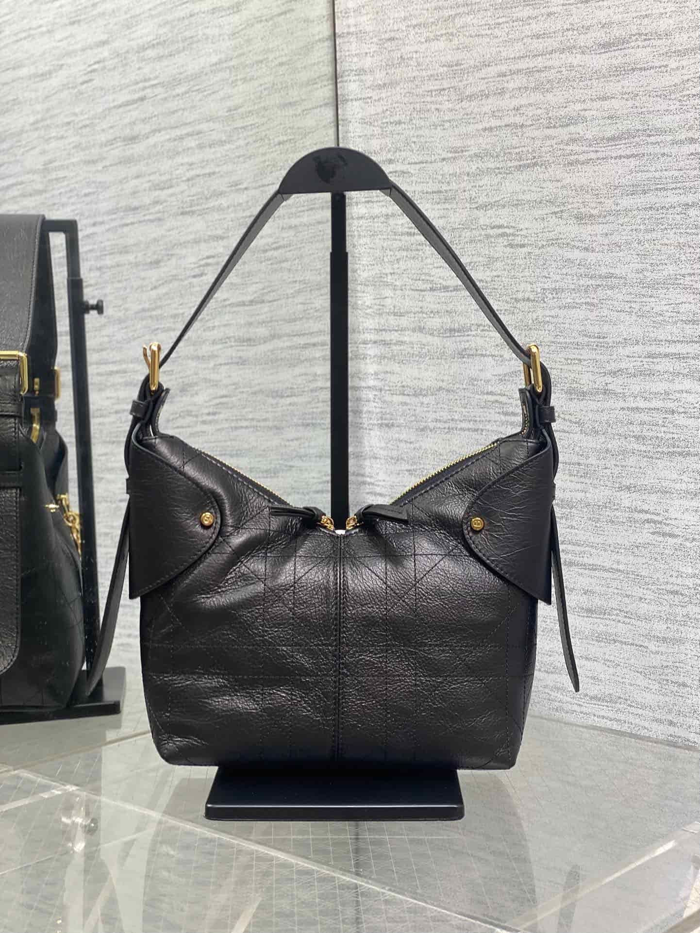 Small Dior Voyage Bag Black Flat Macrocannage Grained Calfskin High