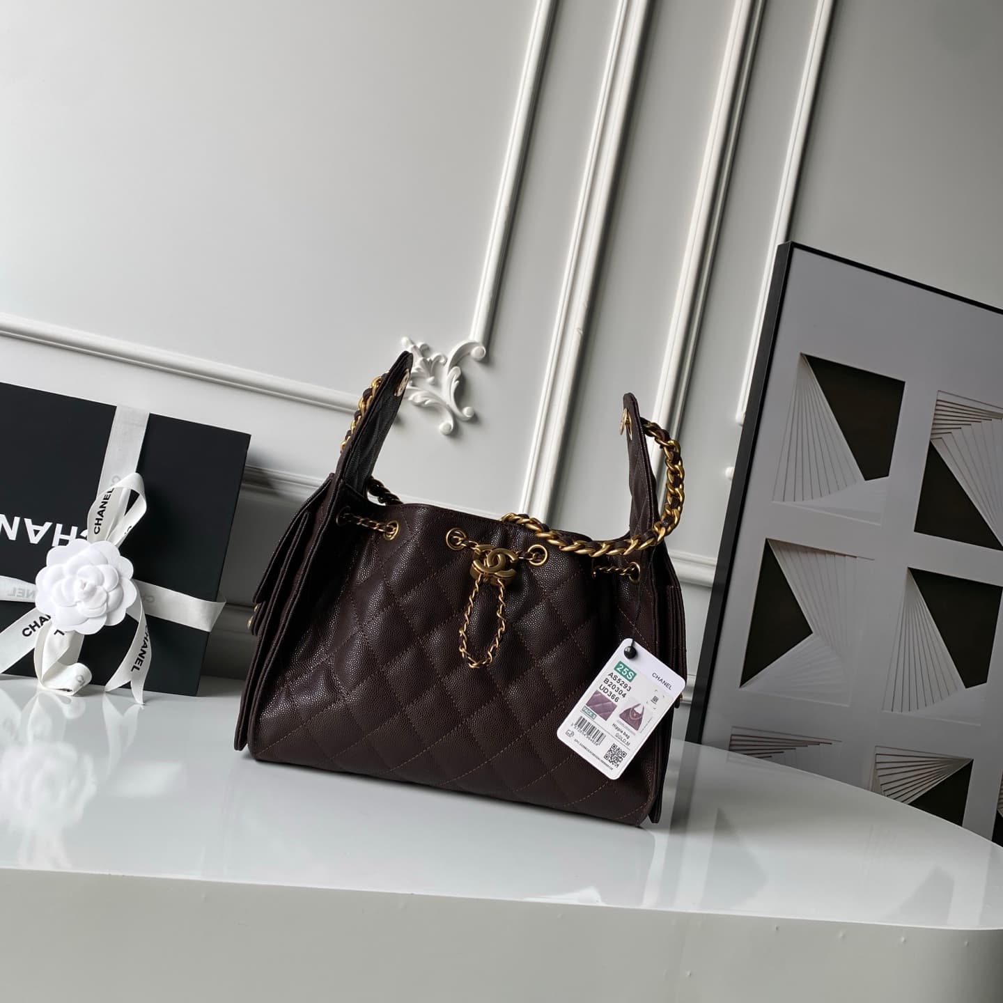 Chanel 25 Small Hobo handbag AS5293 Grained Calfskin &Gold-Tone Metal Drak Brown A