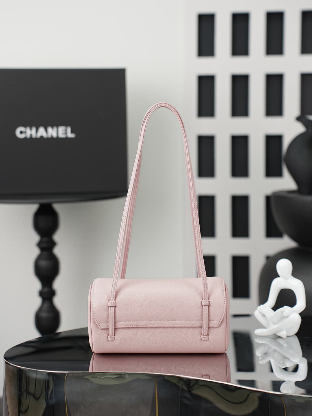 Chanel Small Bowling Bag Grained Shiny Calfskin & Gold-Tone Metal AS6143 Light Pink High