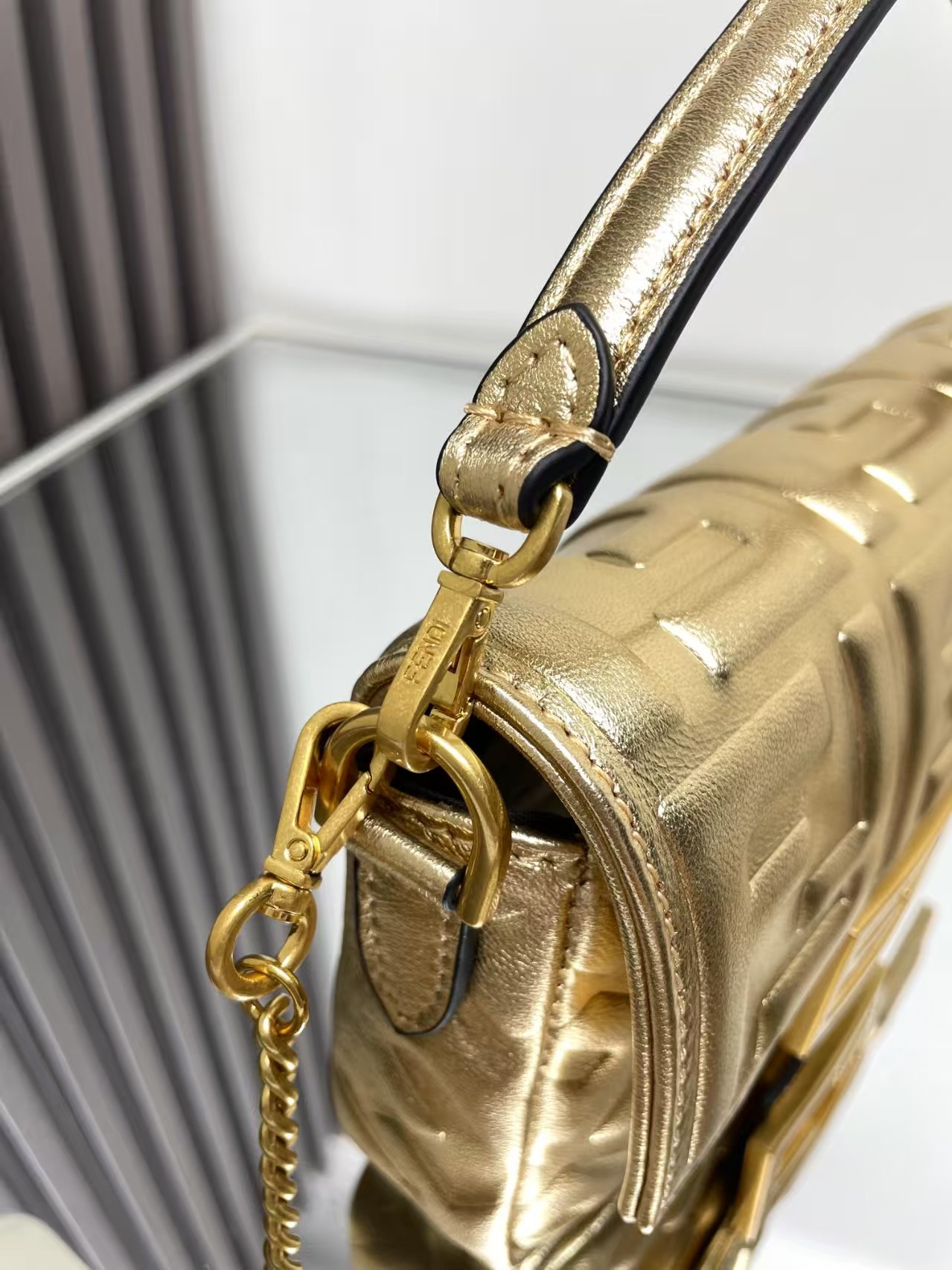 MINI BAGUETTE leather bag gold High