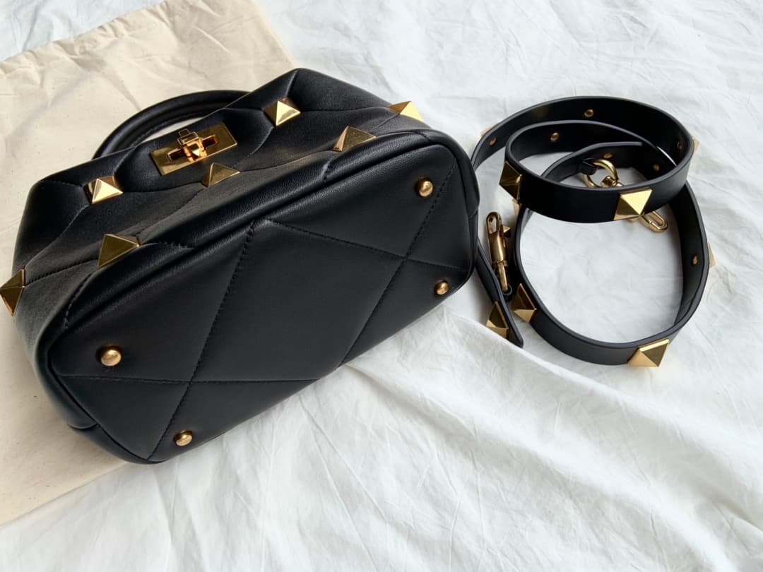Valentino Garavani Roman Stud leather top handle bag black high