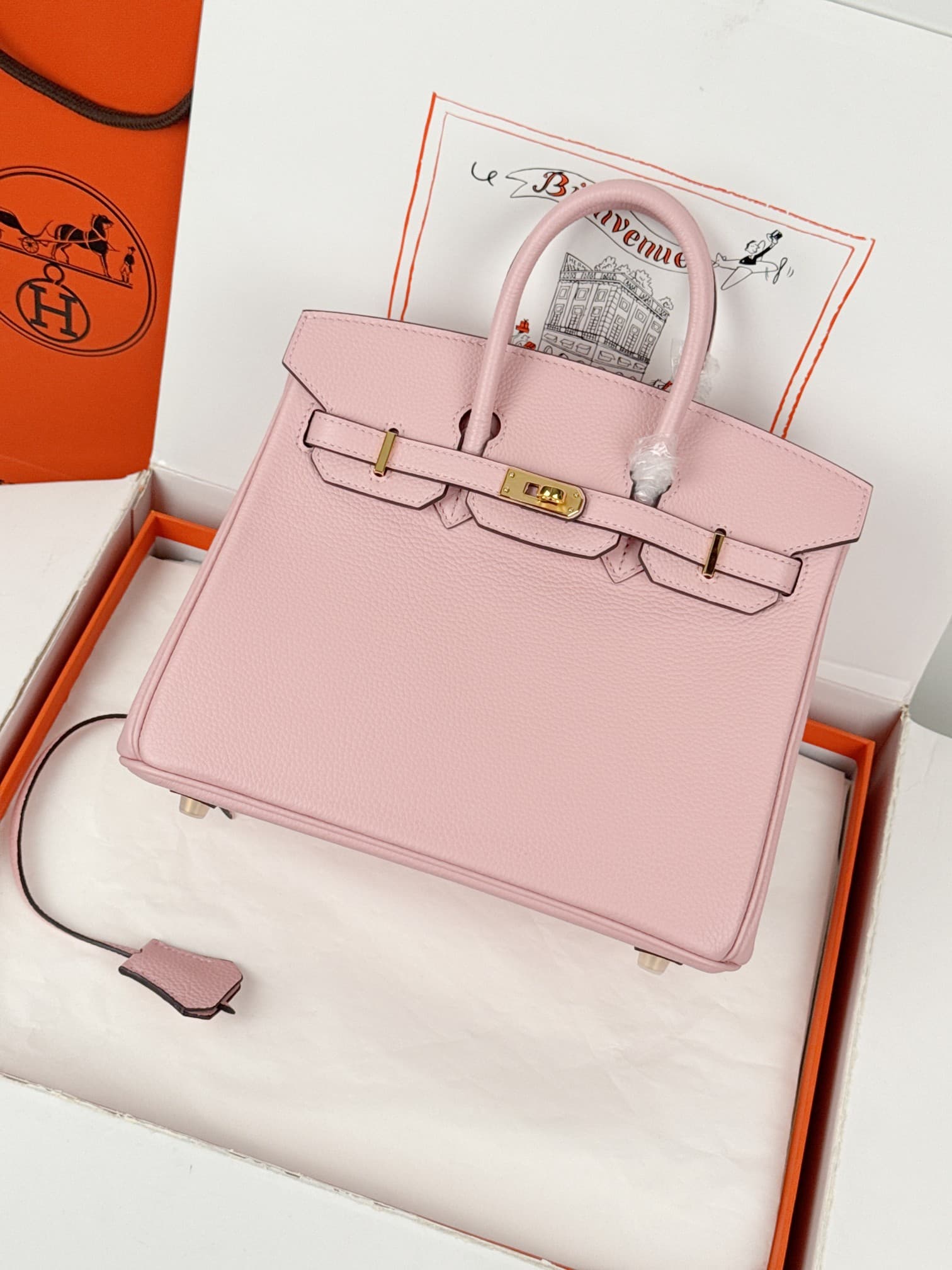 Hermes Birkin 25/30 Bag Togo Calfskin Leather Rose Sakura High